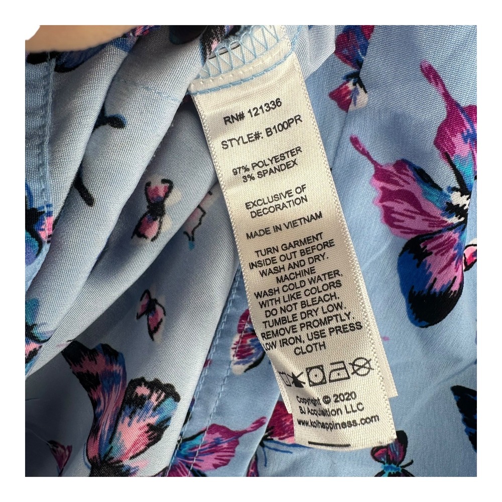 Betsey Johnson Light Blue Butterfly Print Short Sleeve Top - Picture 13 of 14